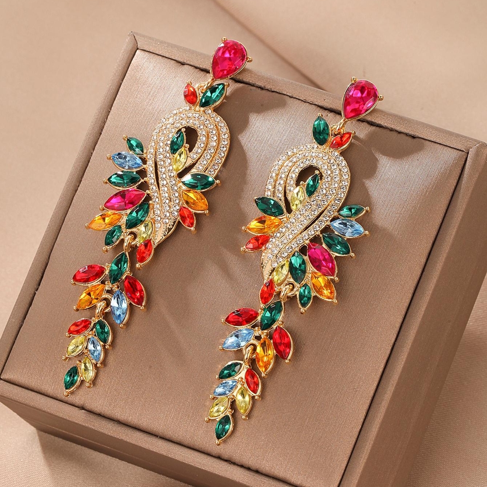 New Multi-Color Dazzling Rhinestone Chandelier Peacock Drop Fashion Earrings